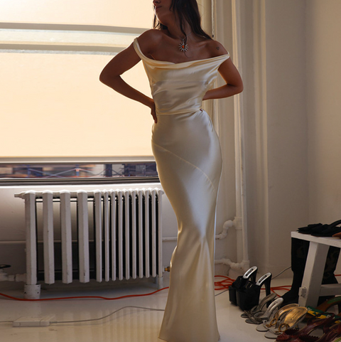 Irregular Design Backless Apricot Dress