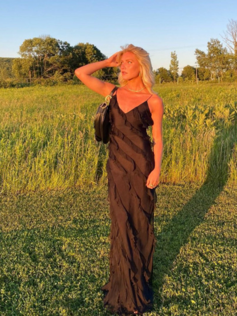 U-neck Wave Ruffled Slip Dress