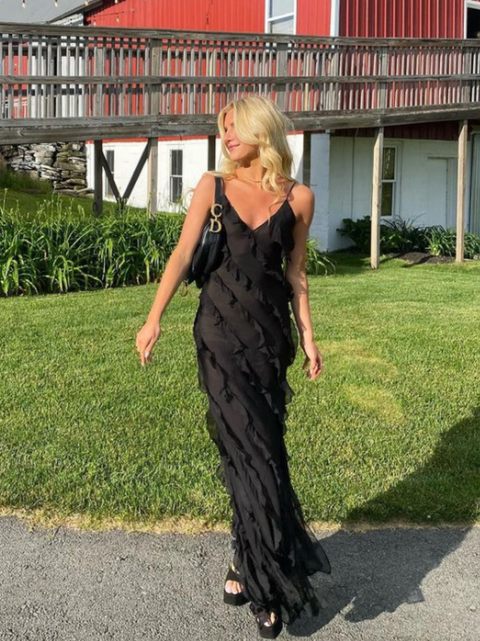 U-neck Wave Ruffled Slip Dress