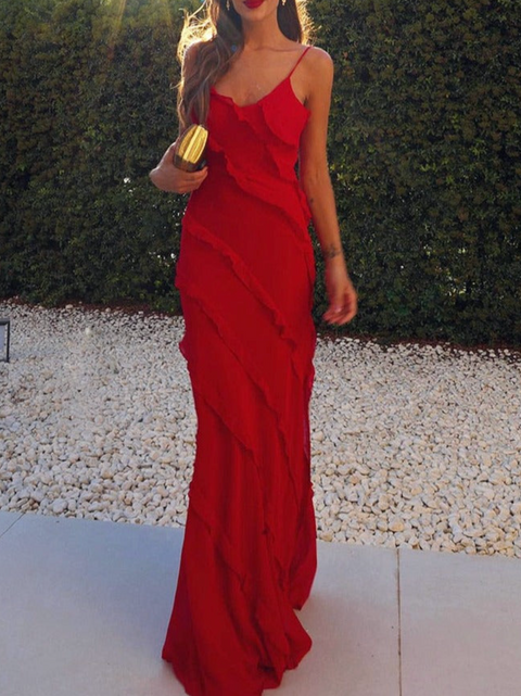 U-neck Wave Ruffled Slip Dress