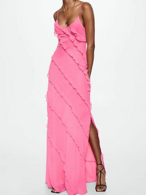 U-neck Wave Ruffled Slip Dress