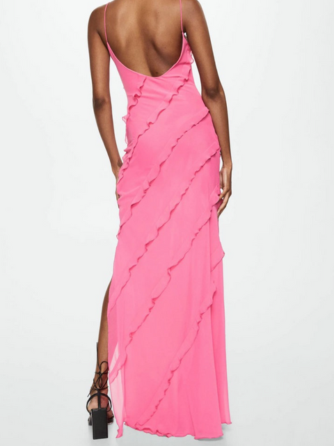 U-neck Wave Ruffled Slip Dress