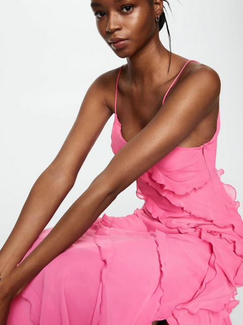 U-neck Wave Ruffled Slip Dress