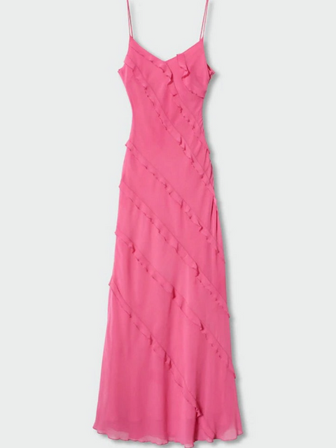 U-neck Wave Ruffled Slip Dress