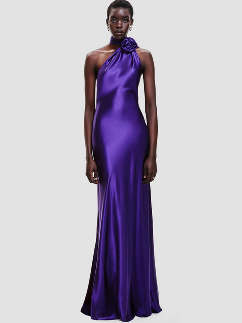 Backless Purple Party Dress with Ribbon