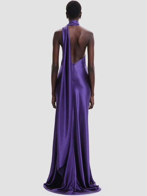 Backless Purple Party Dress with Ribbon