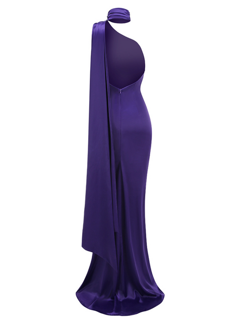 Backless Purple Party Dress with Ribbon