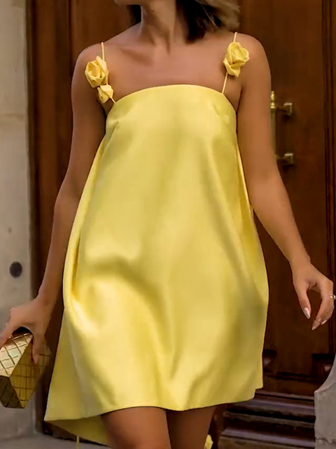 Warm Yellow 3D Floral Slip Dress