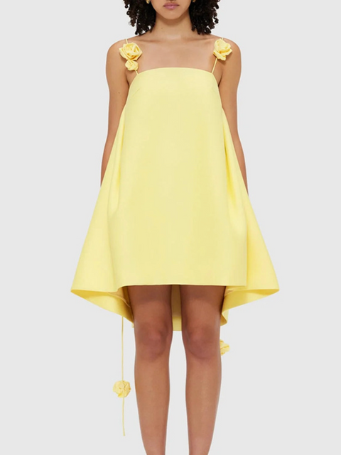 Warm Yellow 3D Floral Slip Dress