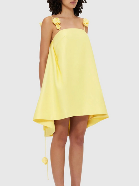 Warm Yellow 3D Floral Slip Dress