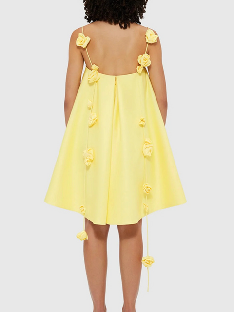 Warm Yellow 3D Floral Slip Dress