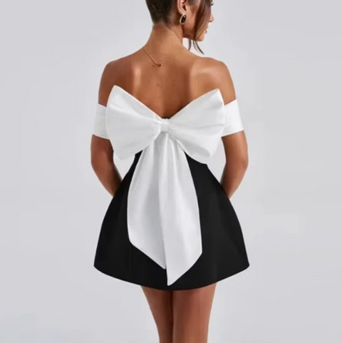 Black & White Back Bow Bustier Dress