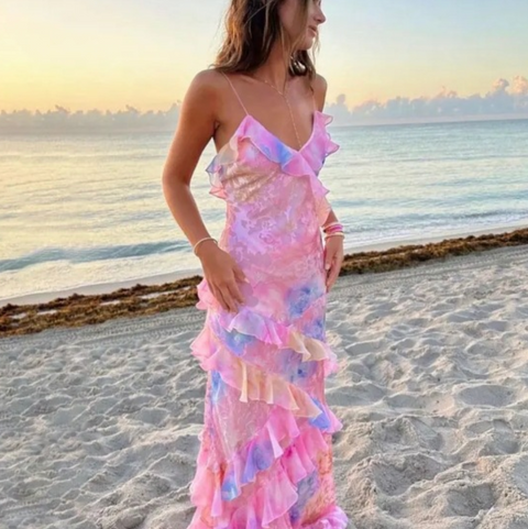 Sweetie Tie-dye Ruffled Slip Dress