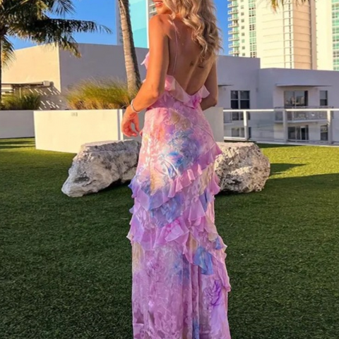 Sweetie Tie-dye Ruffled Slip Dress