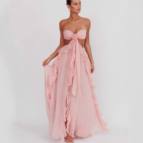 Off-shoulder Backless Ruffled Dress