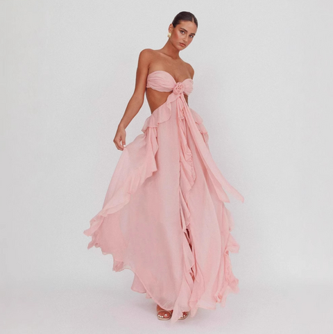 Off-shoulder Backless Ruffled Dress
