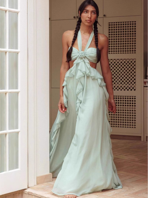 Off-shoulder Backless Ruffled Dress