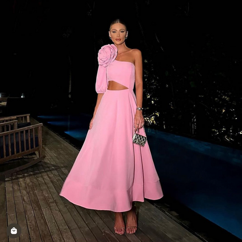 3D Slant Neckline Party Dress