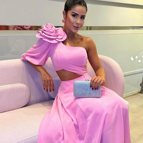 3D Slant Neckline Party Dress