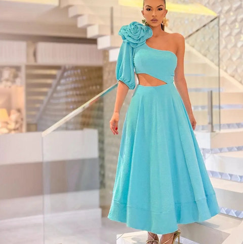 3D Slant Neckline Party Dress