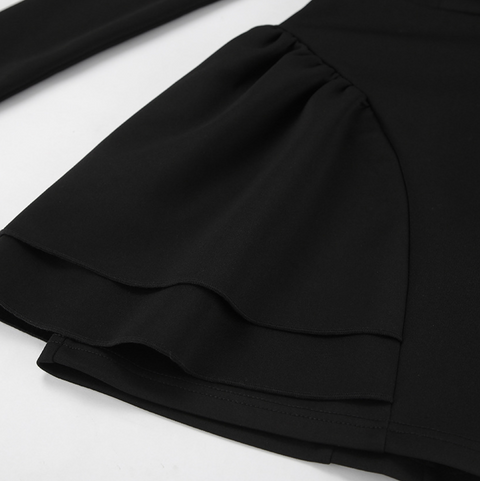 Stand Collar Ruffled Black Dress