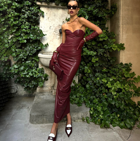 Sexy Wine Red Slim-fit PU Dress