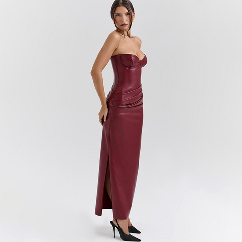 Sexy Wine Red Slim-fit PU Dress