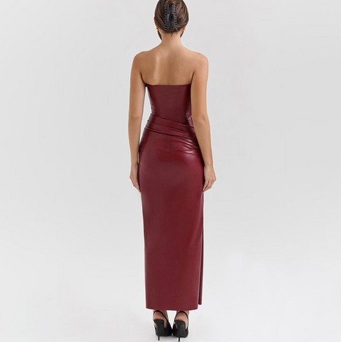 Sexy Wine Red Slim-fit PU Dress