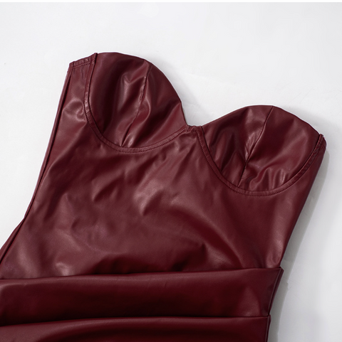 Sexy Wine Red Slim-fit PU Dress
