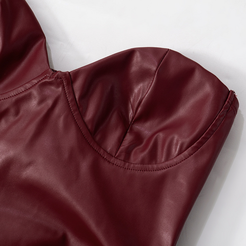 Sexy Wine Red Slim-fit PU Dress
