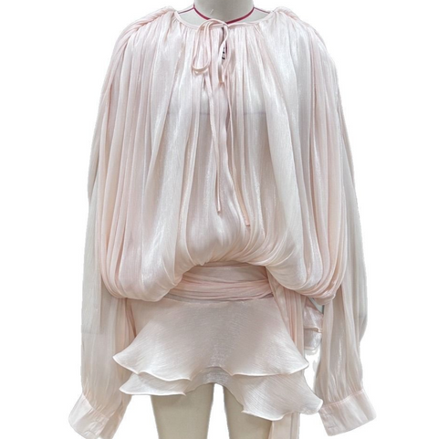 Lace-up Ruffled Mesh Satin Dress