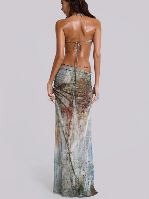Sexy Hollowed Printed Slip Dress