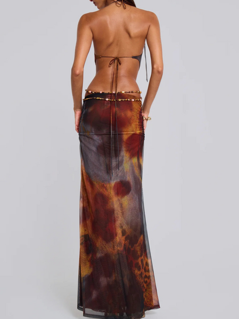Sexy Hollowed Printed Slip Dress