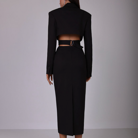 Hollowed Waistline Hip-wrapping Suit Dress