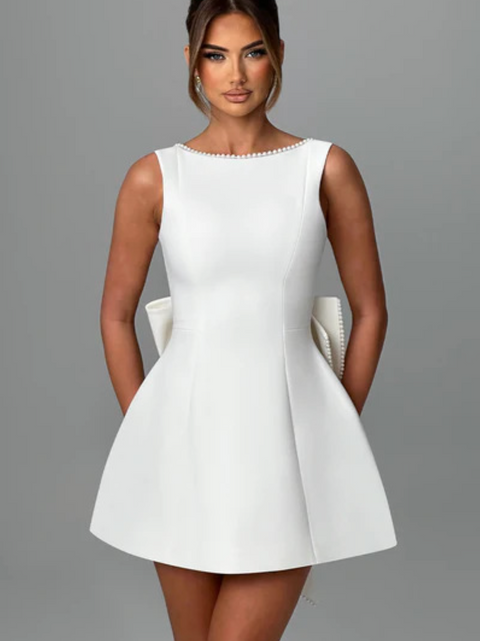 Ruffled Back Bow A-line Vest Dress