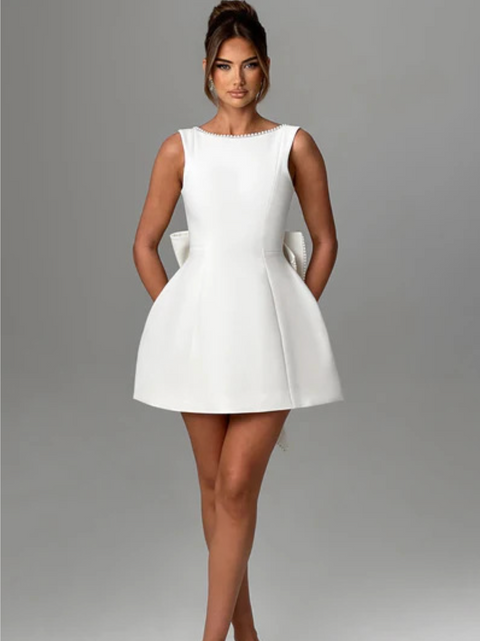 Ruffled Back Bow A-line Vest Dress