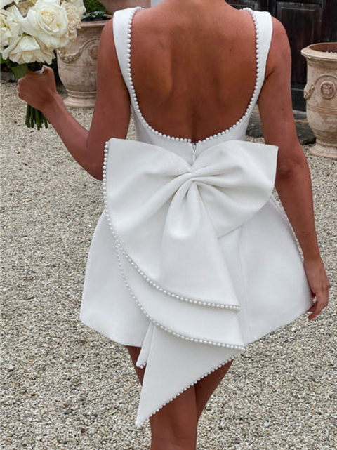 Ruffled Back Bow A-line Vest Dress