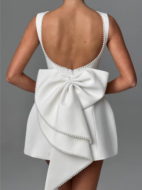 Ruffled Back Bow A-line Vest Dress