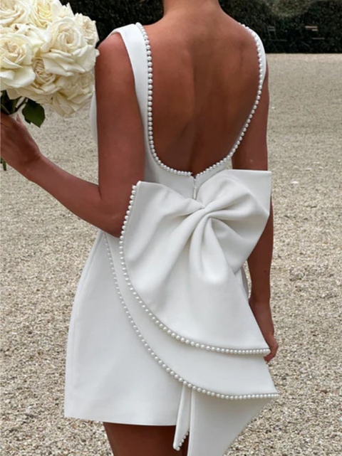 Ruffled Back Bow A-line Vest Dress