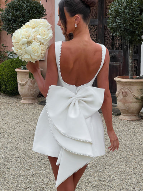 Ruffled Back Bow A-line Vest Dress