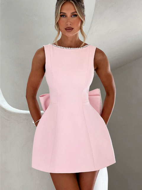 Ruffled Back Bow A-line Vest Dress