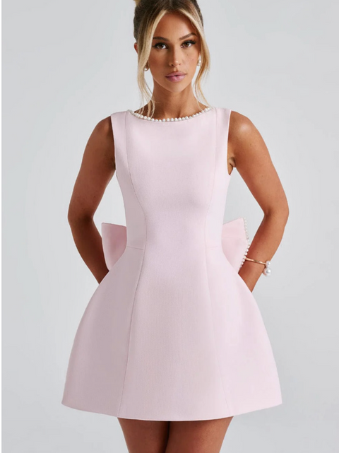 Ruffled Back Bow A-line Vest Dress