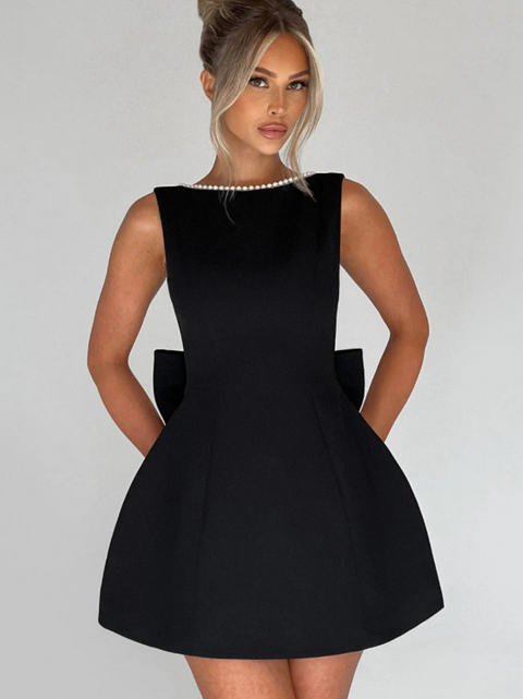 Ruffled Back Bow A-line Vest Dress