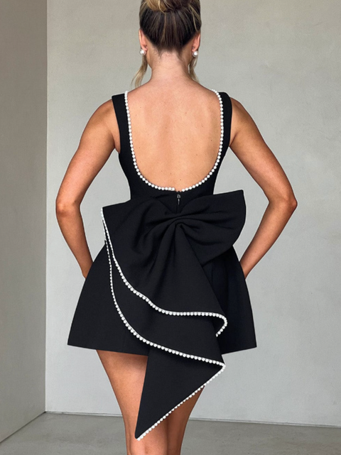 Ruffled Back Bow A-line Vest Dress