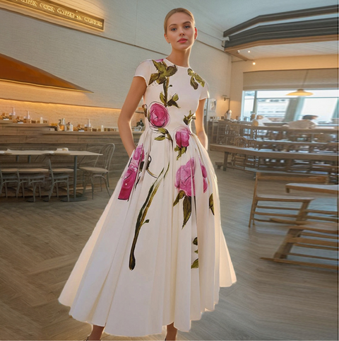 Round Collar Floral Printed Dress