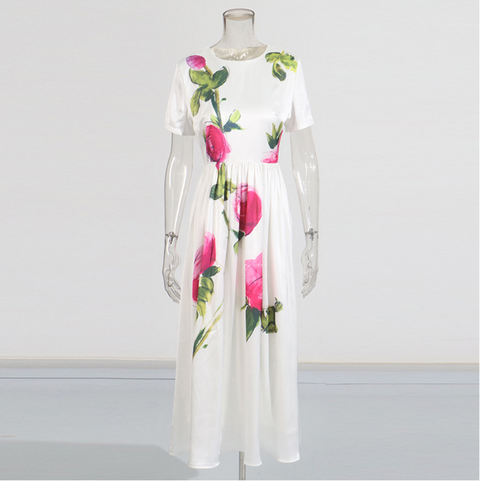 Round Collar Floral Printed Dress