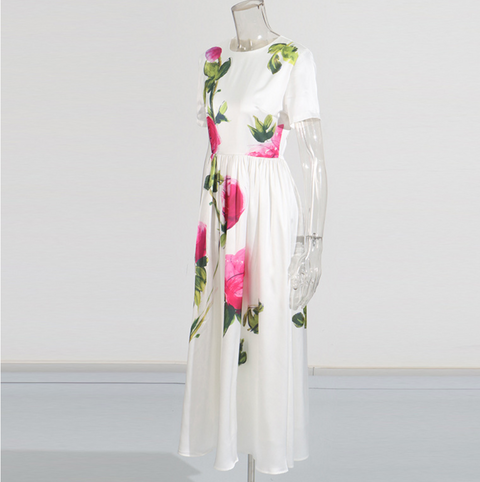 Round Collar Floral Printed Dress