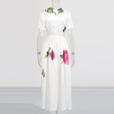 Round Collar Floral Printed Dress