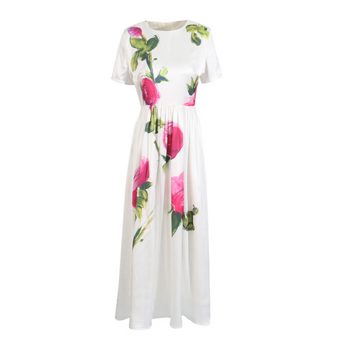 Round Collar Floral Printed Dress