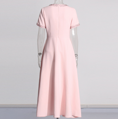 Rhinestone Beaded Pink Bow Dress